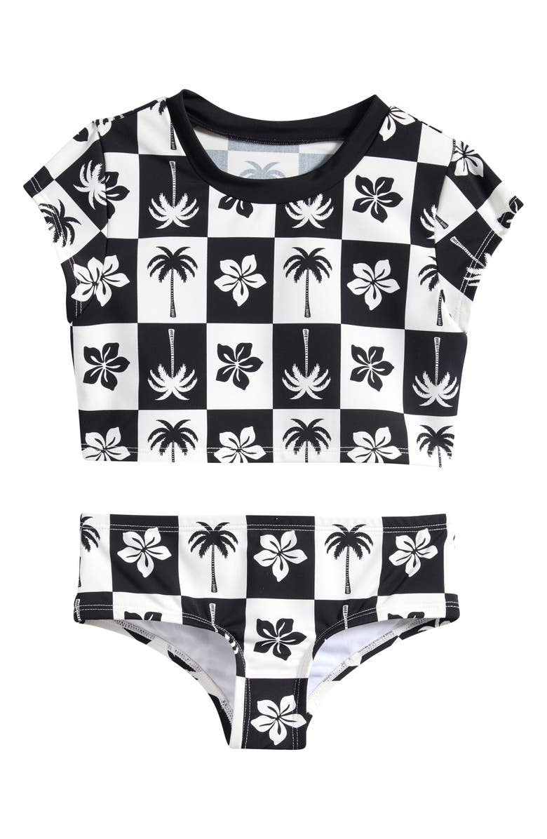 Miken Swim Two-Piece Cropped Top & Bottoms Swimsuit, Main, color, Marshmallow/ Black