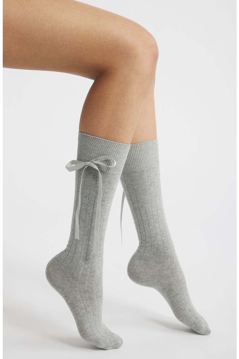 Satin Ribbon Crew Socks f, Main, color, GREY