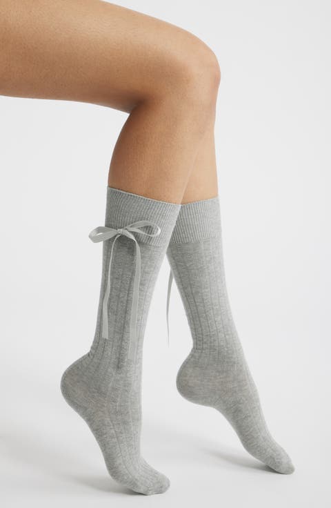 Satin Ribbon Crew Socks f