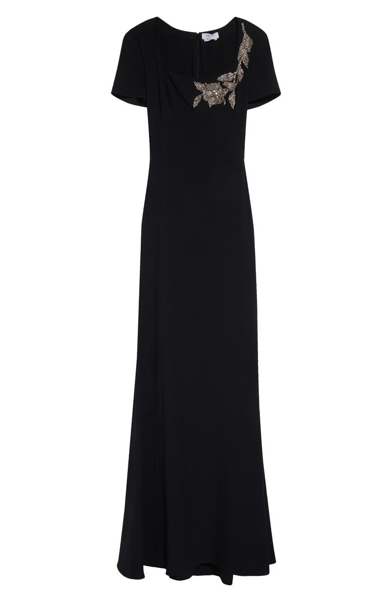 McQueen Banshee Embroidery Leaf Crepe Gown, Alternate, color, Black