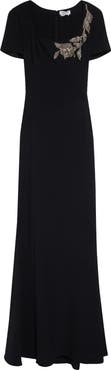 McQueen Banshee Embroidery Leaf Crepe Gown