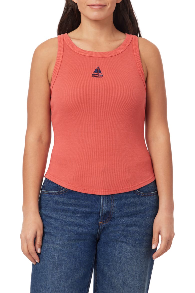 Embroidered Ribbed Tank, Main, color, CRANBERRY