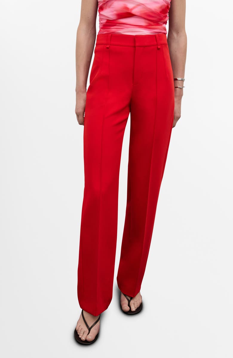 MANGO Decorative Seam Stretch Straight Leg Pants, Main, color, Red