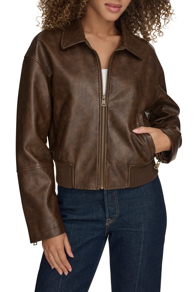 Faux Leather Bomber Jacket, Main, color, SADDLE