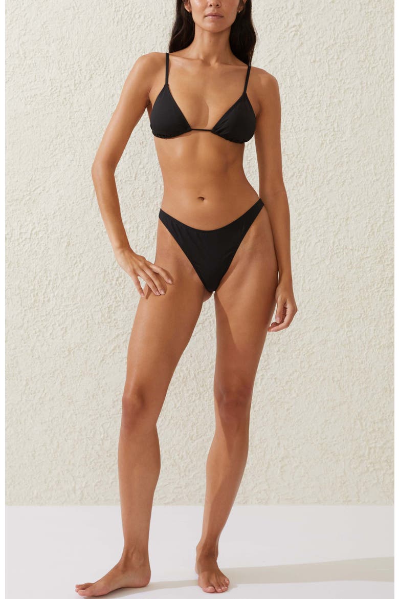 Women's Refined High Side Thong Bikini Bottom, Alternate, color, Black