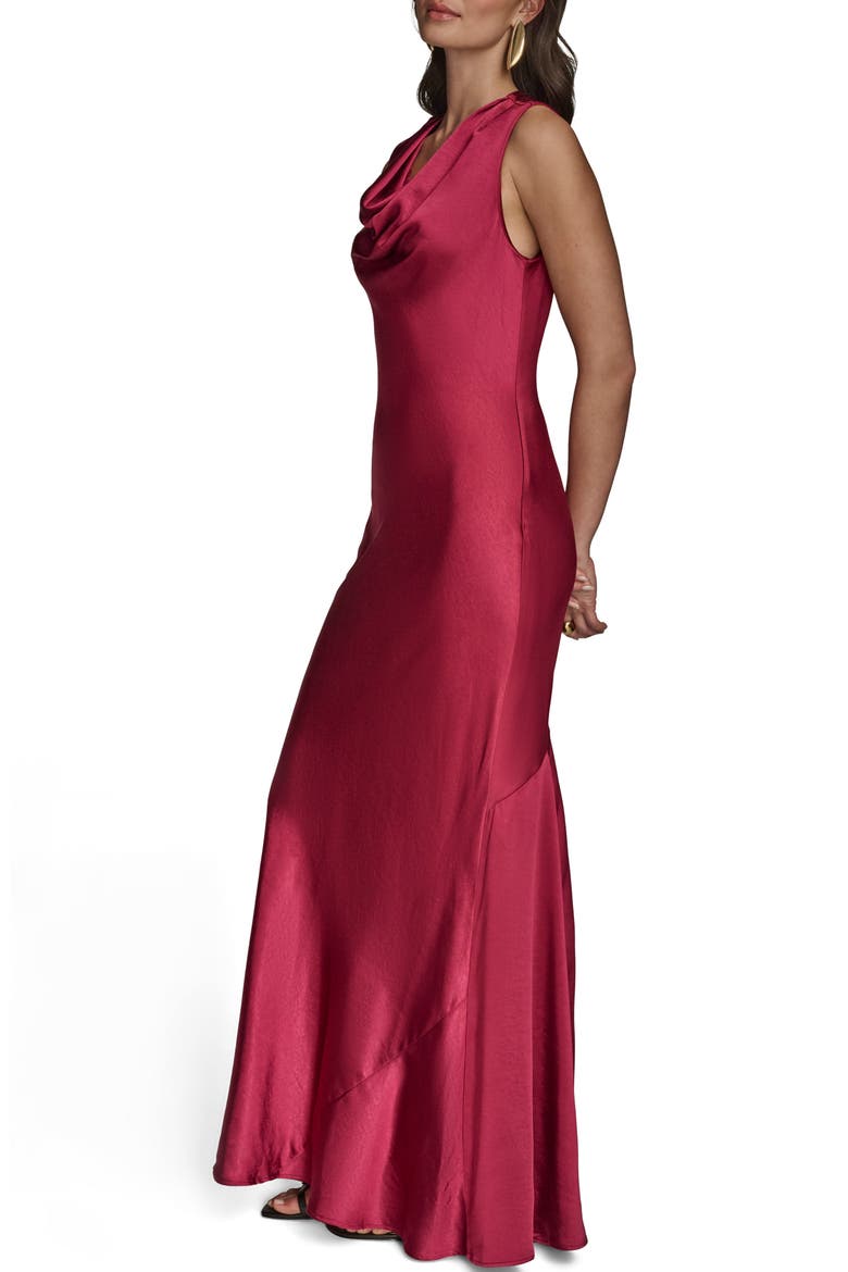 Cowl Neck Satin Cocktail Maxi Dress, Alternate, color, SANGRIA
