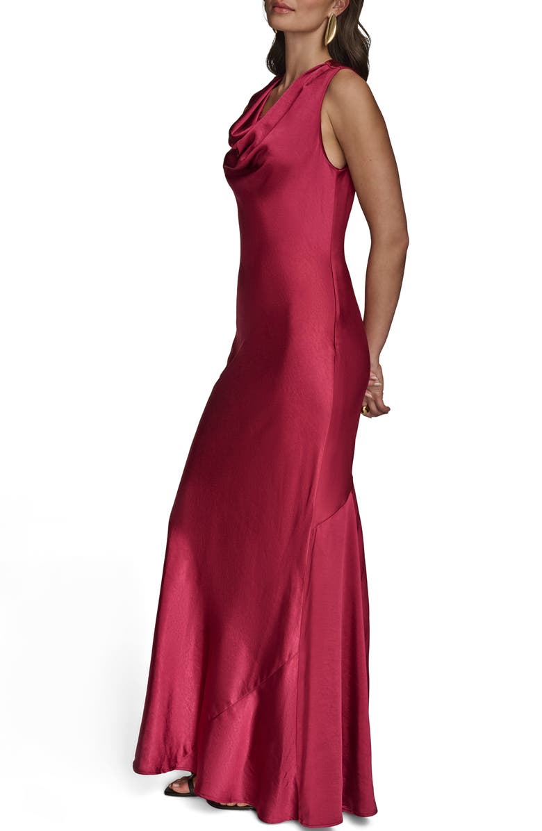 Donna Karan New York Cowl Neck Satin Cocktail Maxi Dress, Alternate, color, Sangria