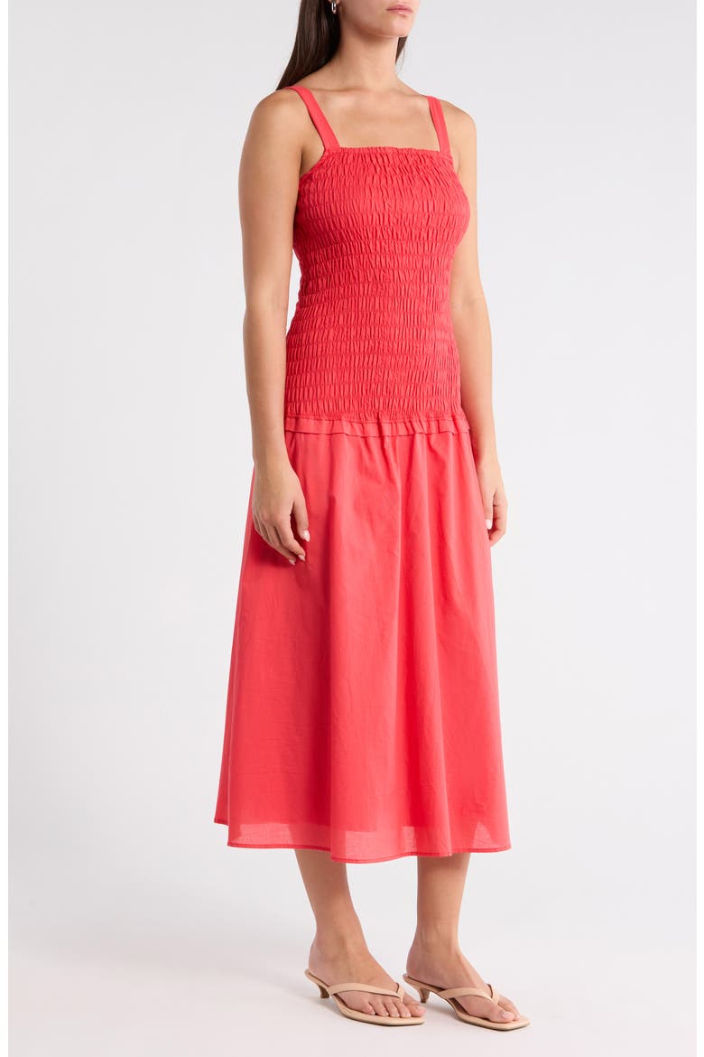 Railey Smocked Drop Waist Midi Dress, Alternate, color, RED