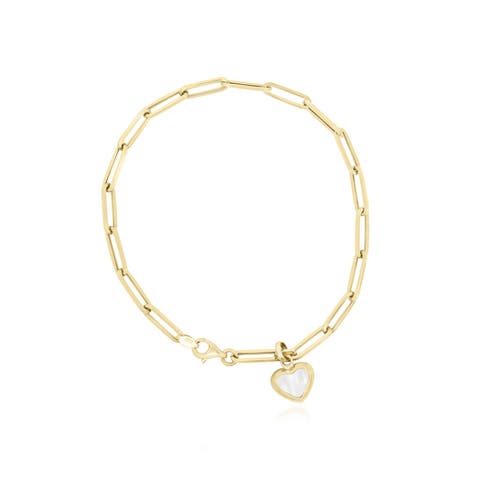 Mother of Pearl Heart Paperclip Bracelet