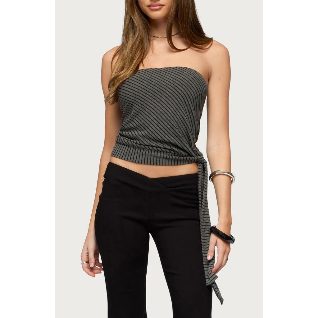EDIKTED Margotte Stripe Strapless Top in Black-And-Gray at Nordstrom, Size Small