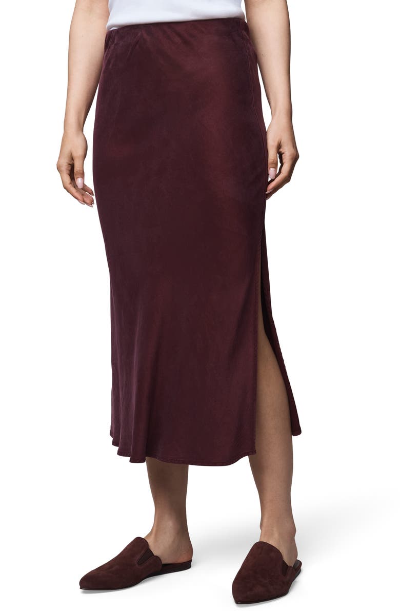 Splendid Serena Side Slit Satin Midi Skirt, Main, color, Rosewood Pink
