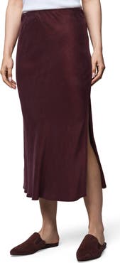 Splendid Serena Side Slit Satin Midi Skirt