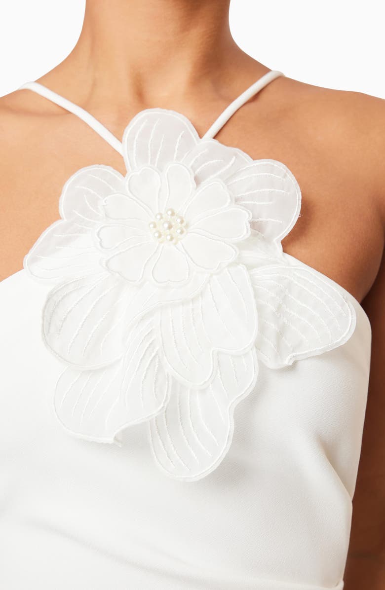 Elliatt Janelle Floral Appliqué Halter Neck Cocktail Midi Dress, Alternate, color, Ivory