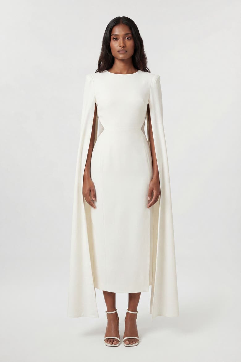 Cape Mesh Midi Dress, Main, color, Ivory