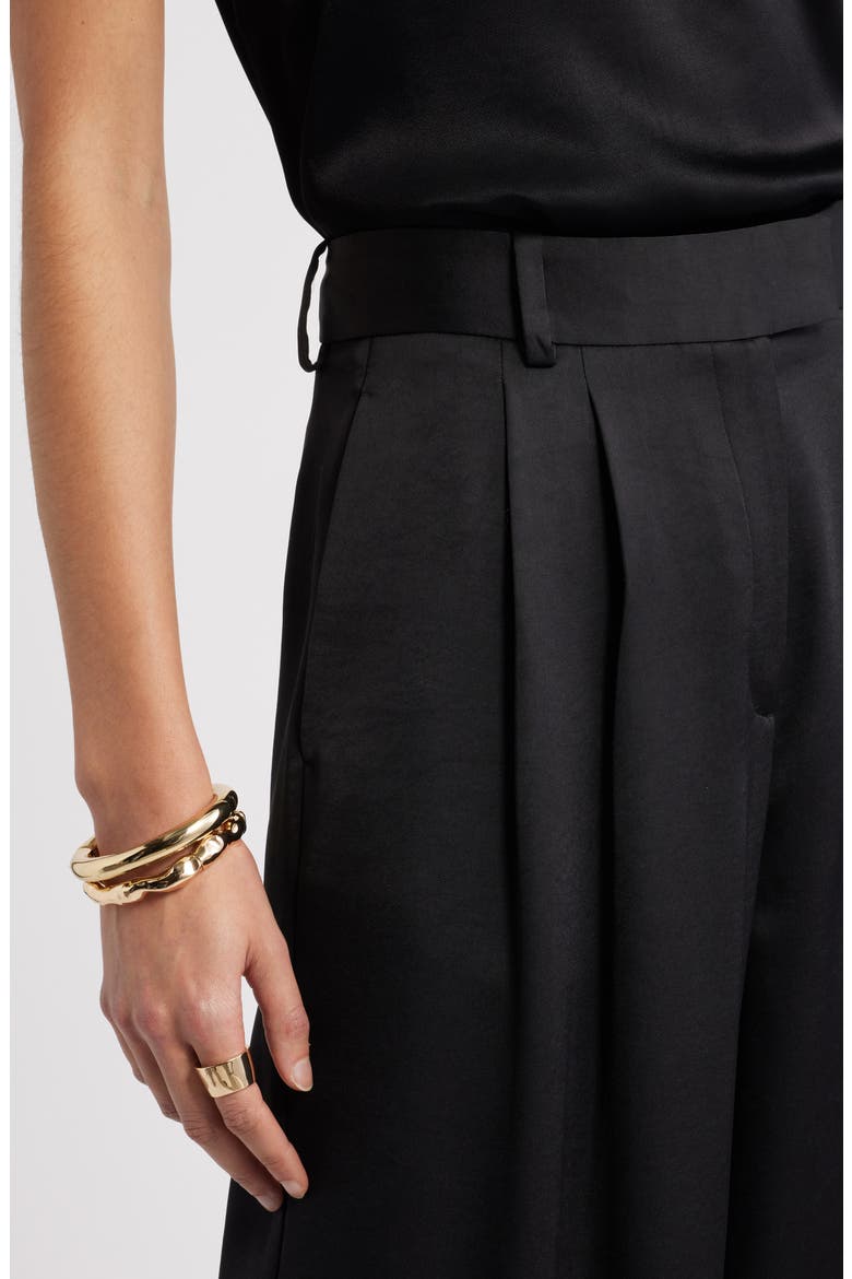 Pleated Satin Pants, Alternate, color, BLACK