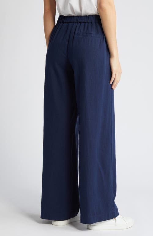 Caslon Wide Leg Pull-on Linen Blend Pants In Blue