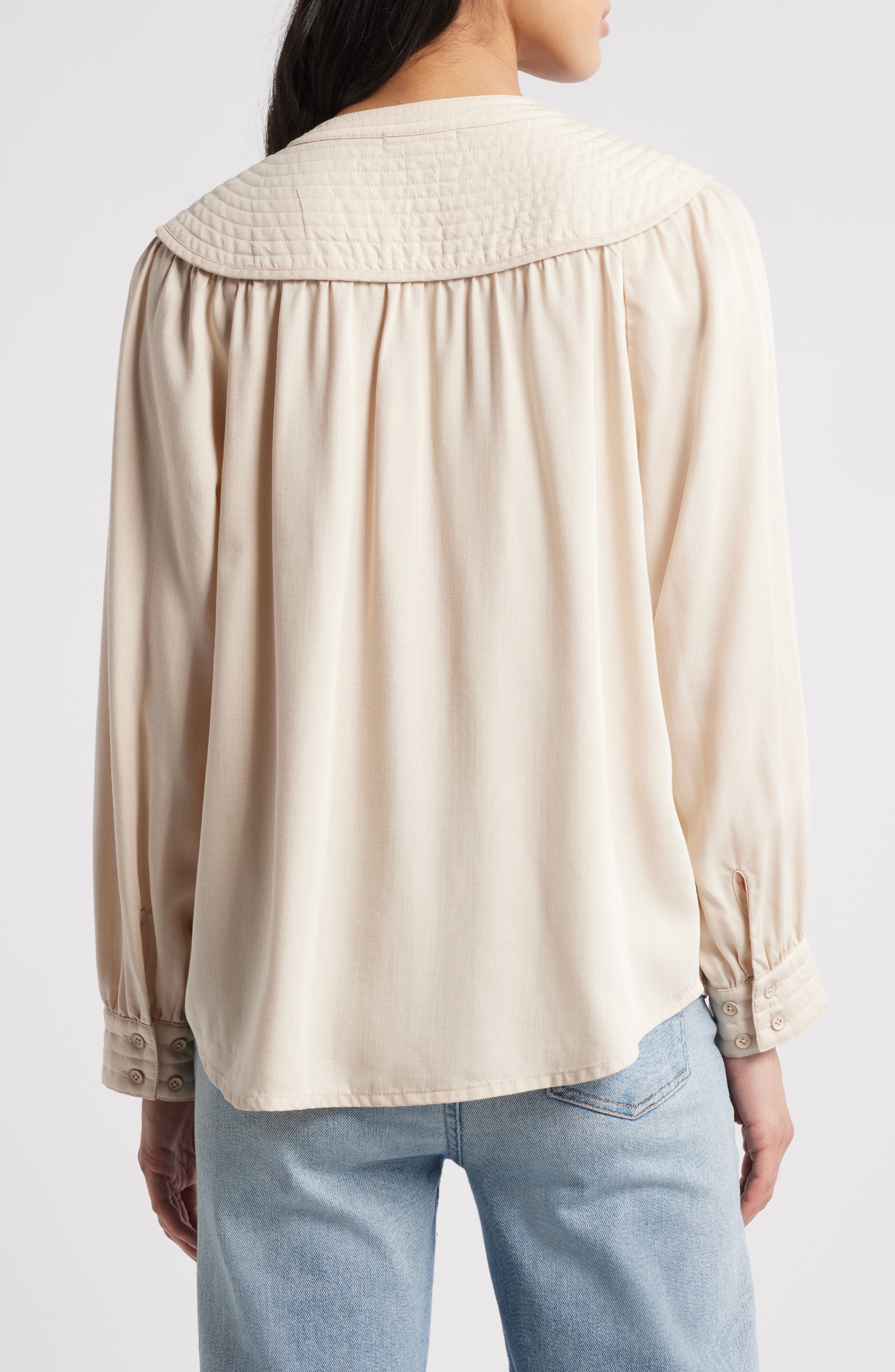 Split Neck Balloon Sleeve Top - image 2
