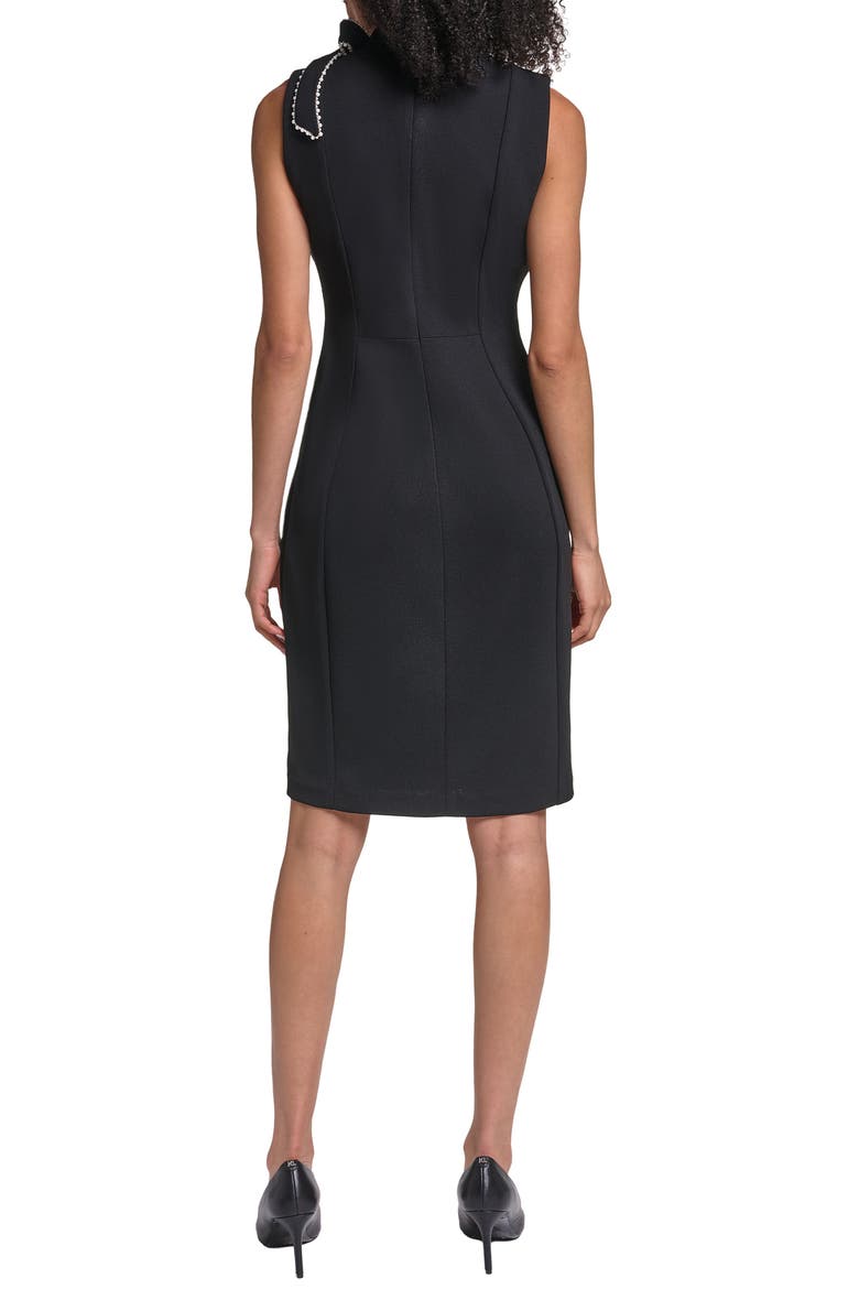Bow Embellished Scuba Sheath Dress, Alternate, color, BLACK