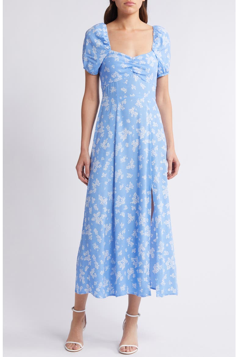 Floral Puff Sleeve Midi Dress, Main, color, BLUE LIGHT