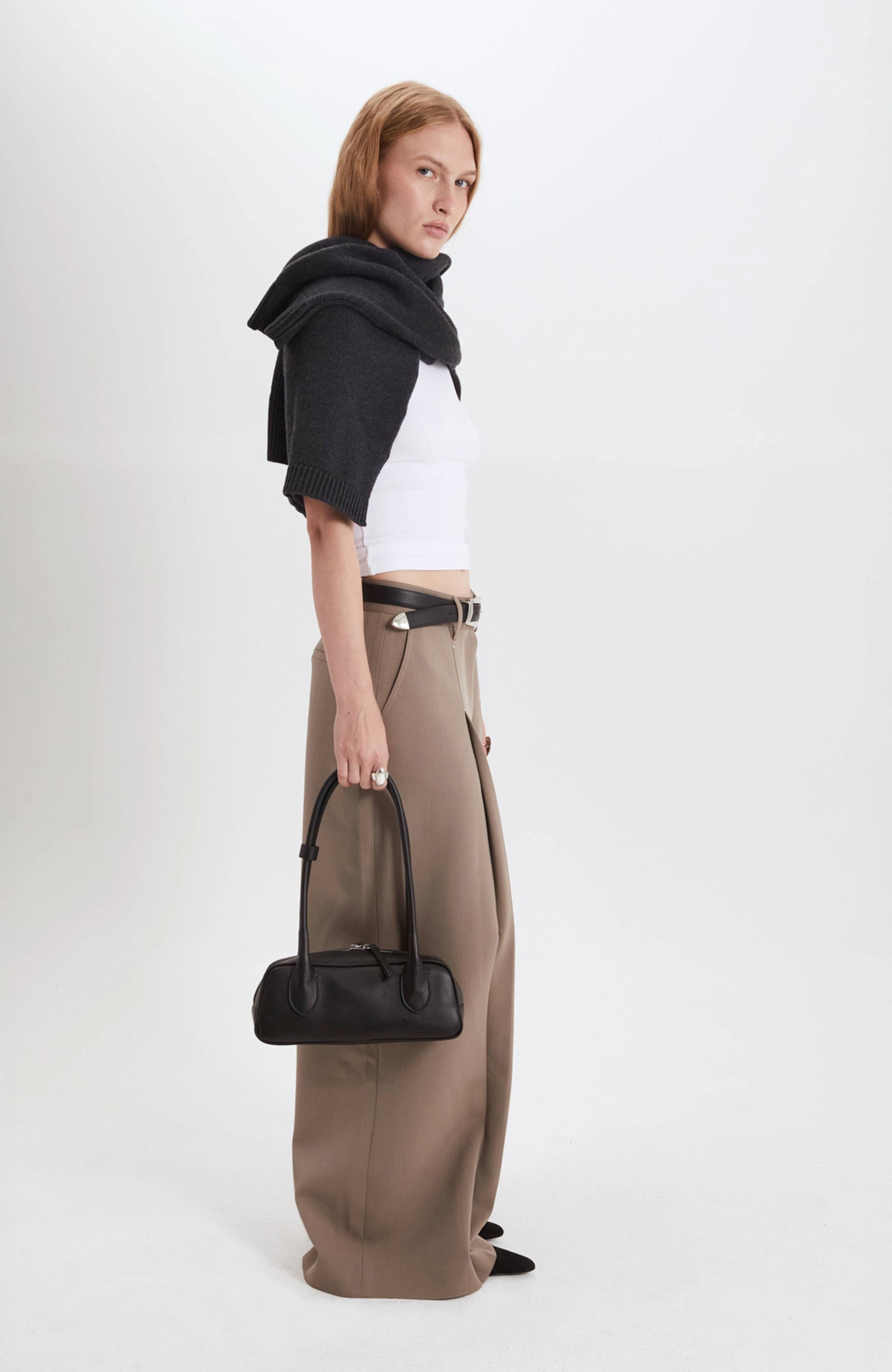 HYER GOODS Mini La Strada Leather East West Bag, Alternate, color, Black/Silver