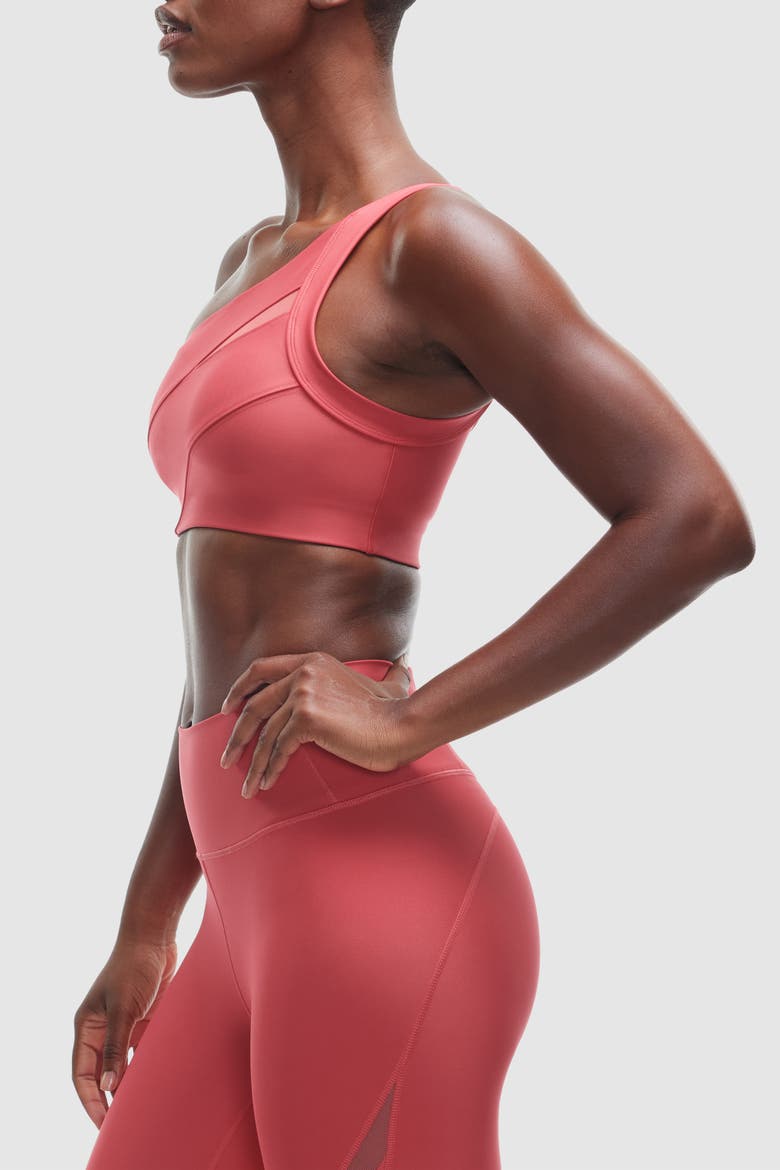 Endurance Light One Shoulder Bra, Alternate, color, Brick Red
