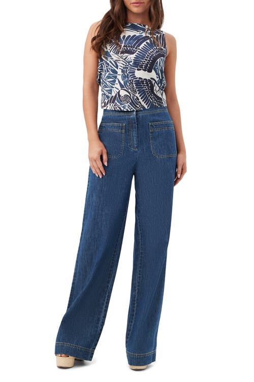 Trina Turk Hakuto Open Back Printed Top In Blue
