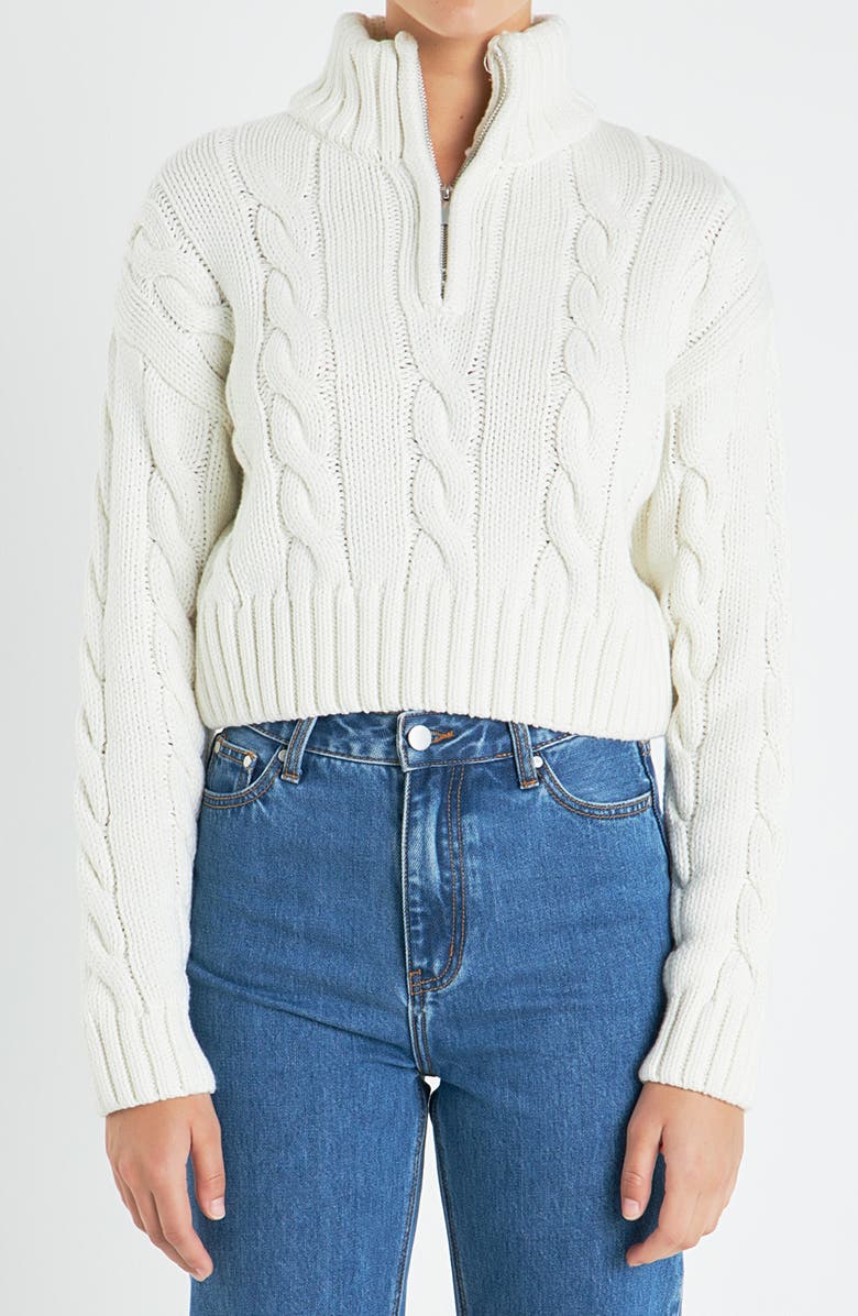 English Factory Cable Half Zip Crop Sweater, Main, color, Ivory