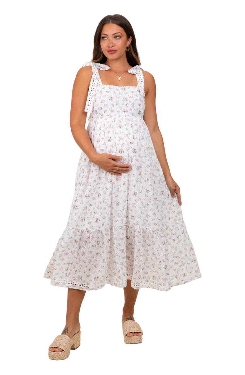 PinkBlush Floral Shoulder Tie Midi Dress, Alternate, color, 