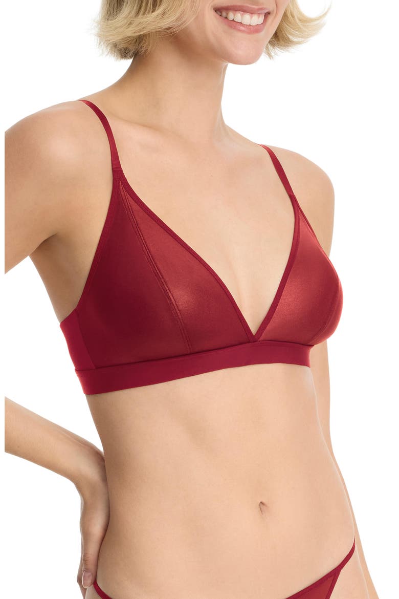 Late Night Faux Leather Triangle Bralette, Alternate, color, Scarlet