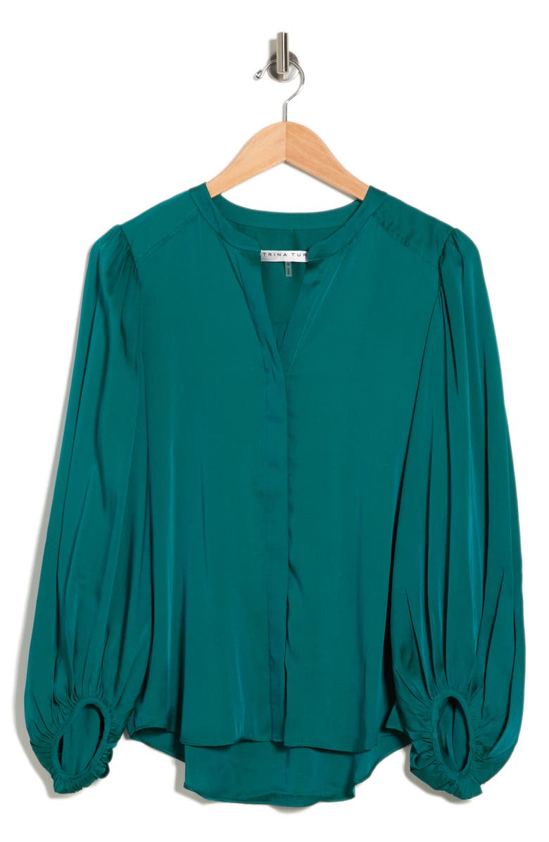 Trina Turk Devilline Blouson Sleeve Silk Blend Top, Alternate, color, 
