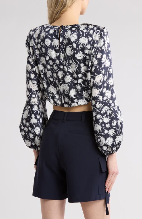 Cinq À Sept Kamala Graphic-print Crop Blouse In Navy/ivory