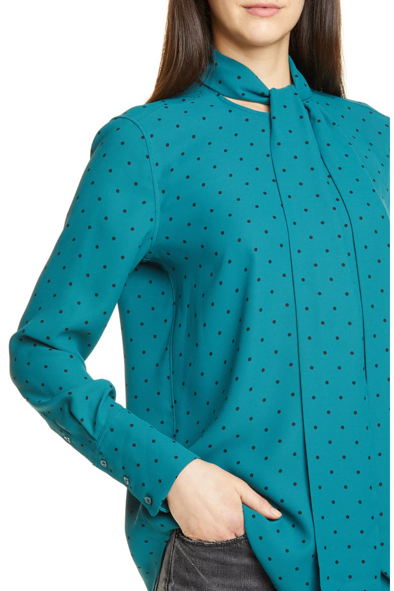Luis Tie Neck Dot Blouse, Alternate, color, ATLANTIC DEEP/ TRUE BLACK