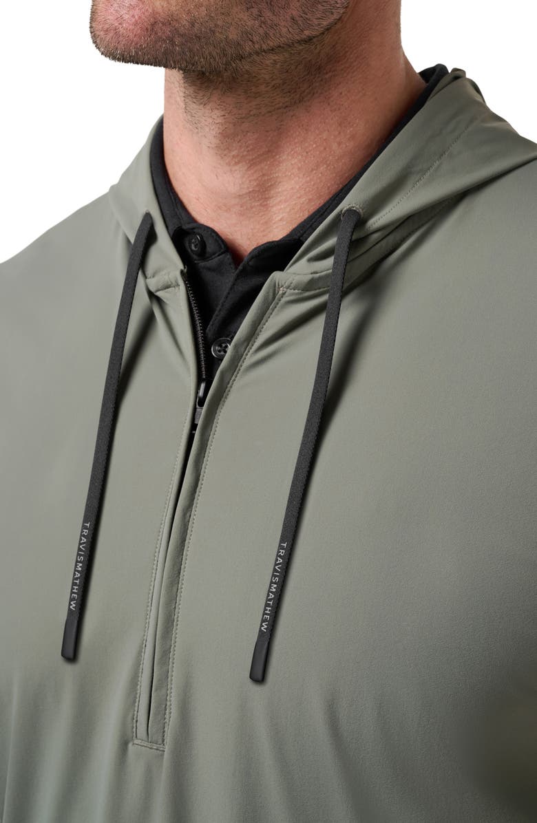 TravisMathew Hero Hour Performance Half Zip Hoodie, Alternate, color, Dark Olive