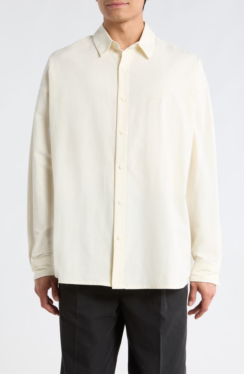 Fear of God Essentials Signature Button Front Cotton Shirt, Main, color, Ivory