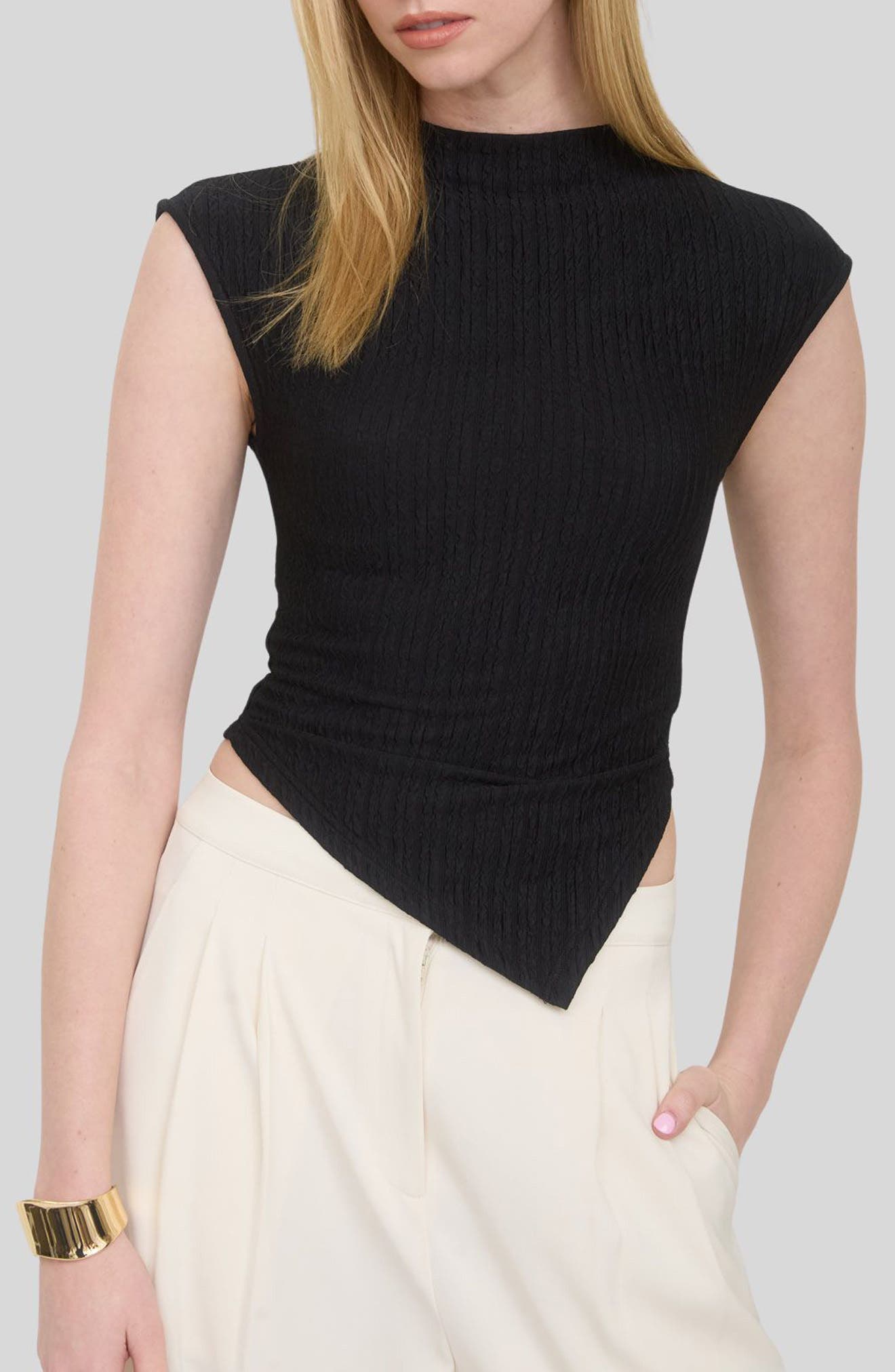 Blu Pepper Mock Neck Handkerchief Hem Top