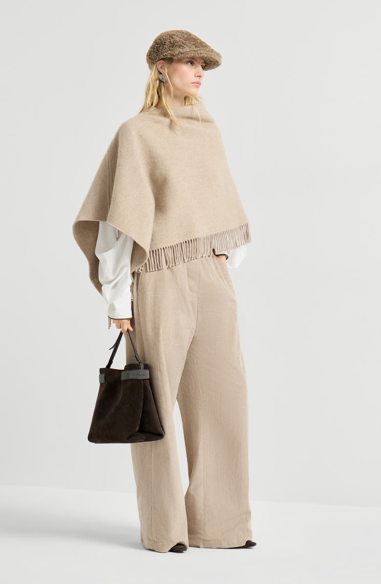 Brunello Cucinelli Double cloth poncho, Alternate, color, Biscuit