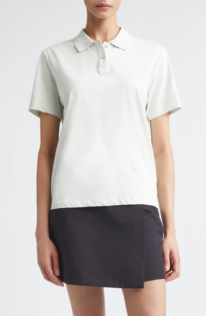 Moncler Pleated Back Mixed Media Polo, Main, color, Ice