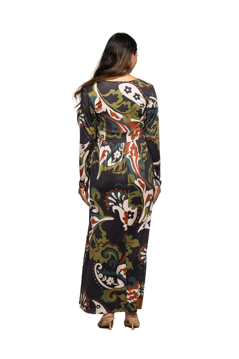 Paisley Print Long Sleeve Wrap Maxi Dress, Alternate, color, Green Multi