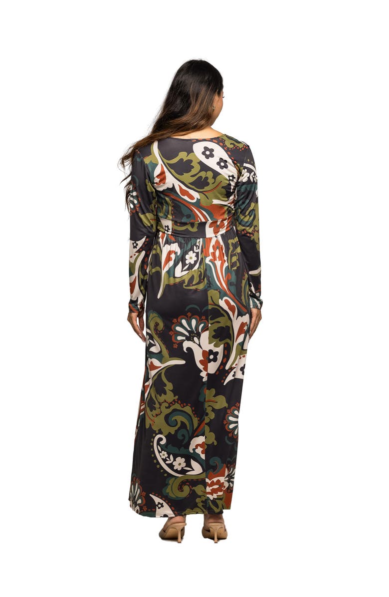 24seven Comfort Apparel Paisley Print Long Sleeve Wrap Maxi Dress, Alternate, color, Green Multi