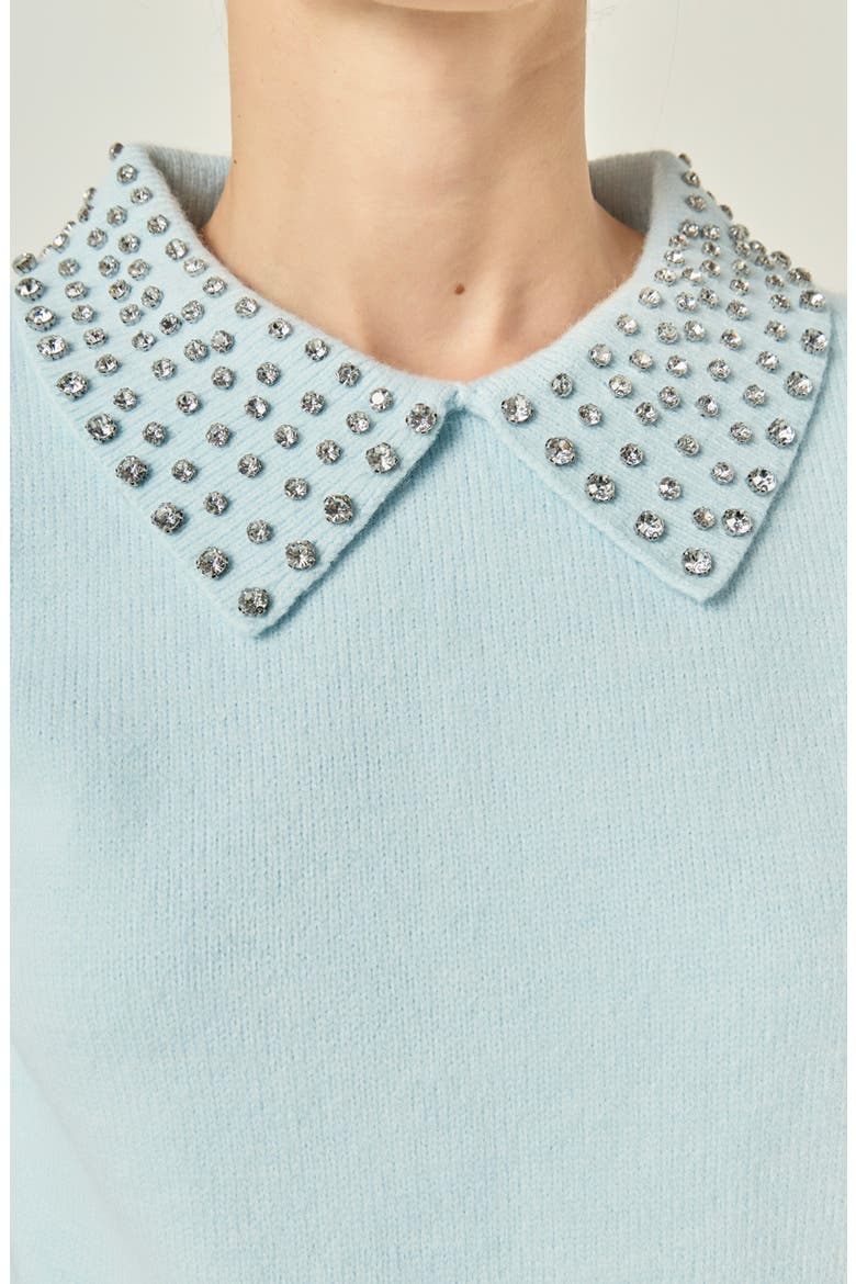 Rhinestone Collar Puff Sleeve Sweater, Alternate, color, ICY BLUE