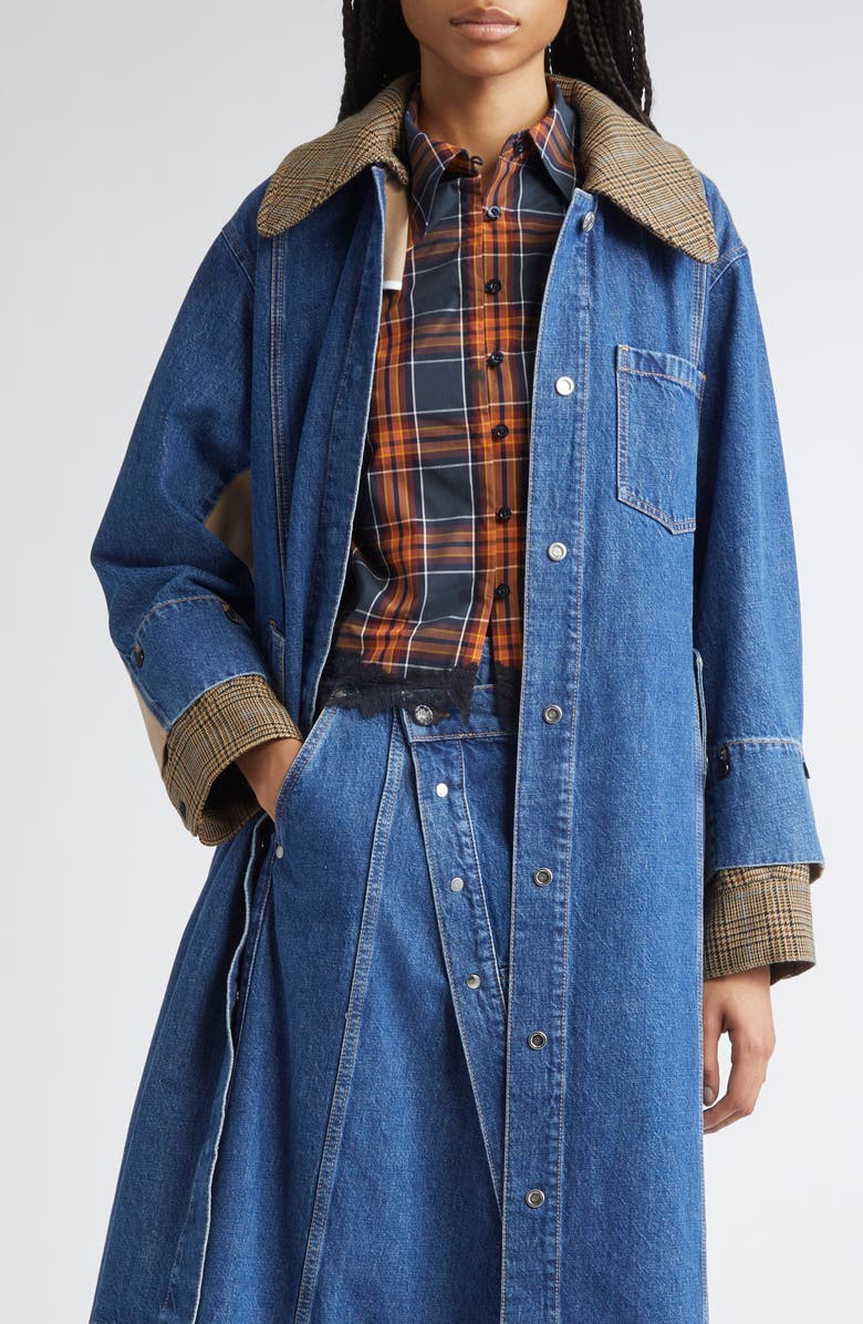 3.1 Phillip Lim Mixed Media Trench Coat, Alternate, color, Indigo Multi