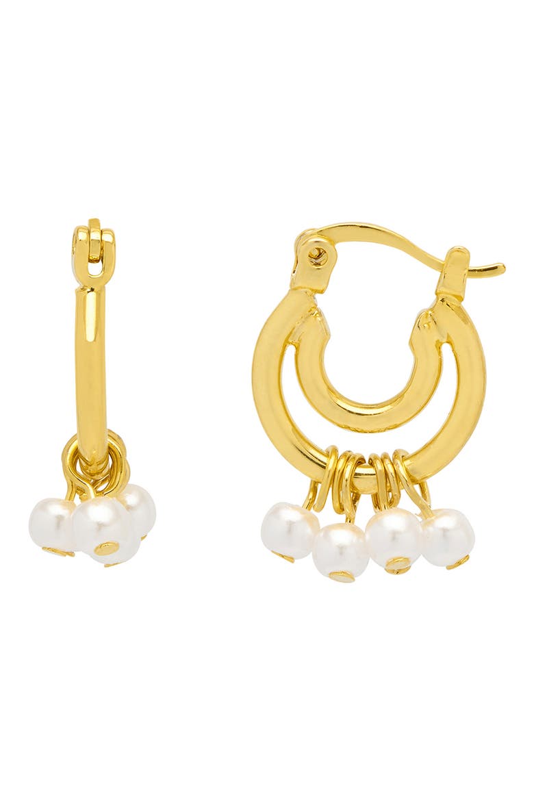 Pearl Drop Double Hoop Earrings, Main, color, GOLD