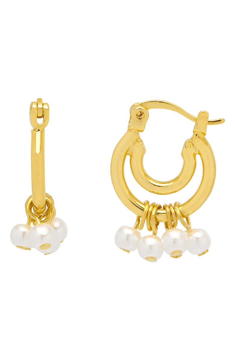 Estella Bartlett Pearl Drop Double Hoop Earrings, Main, color, Gold