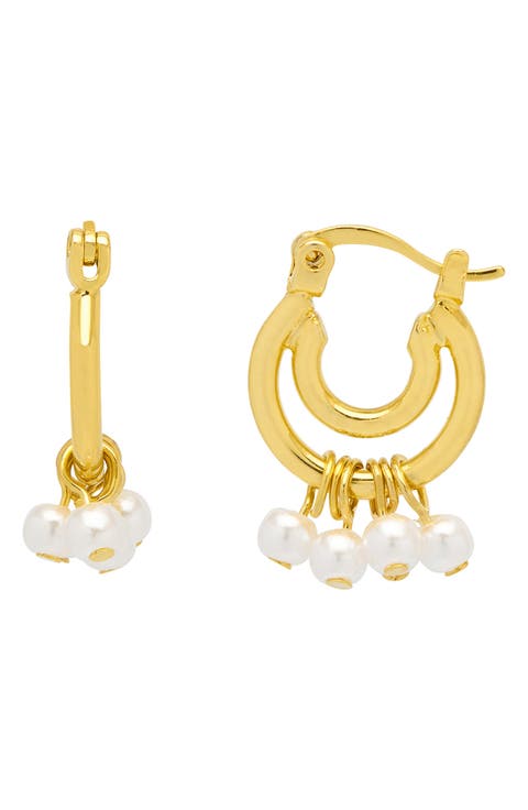 Pearl Drop Double Hoop Earrings
