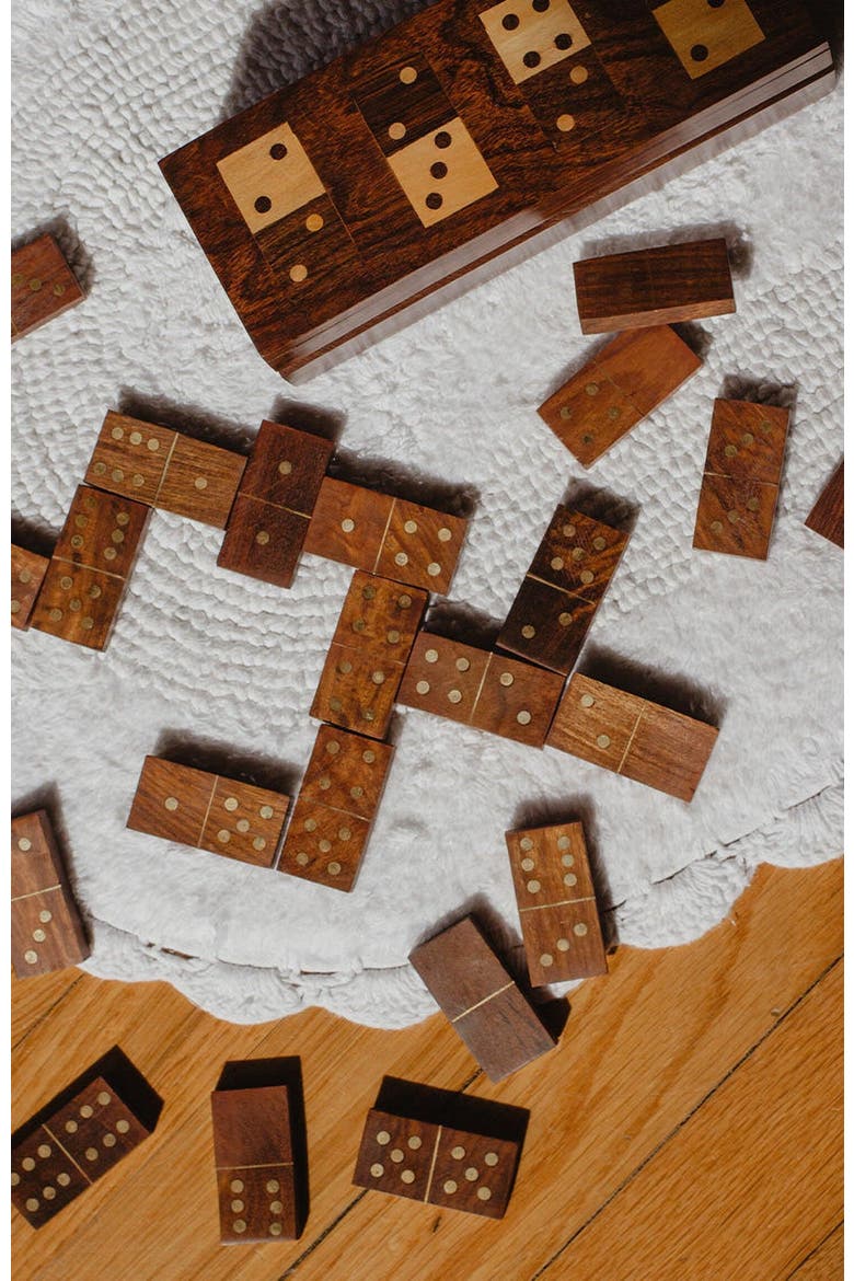 Domino Family Fun Wooden Game Set - Handmade, Alternate, color, Brown