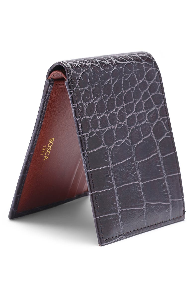 Bosca Croc Embossed Leather Small Bifold Wallet, Alternate, color, 