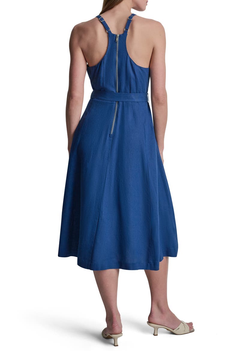 Belted Linen Blend Midi Dress, Alternate, color, ADMIRAL