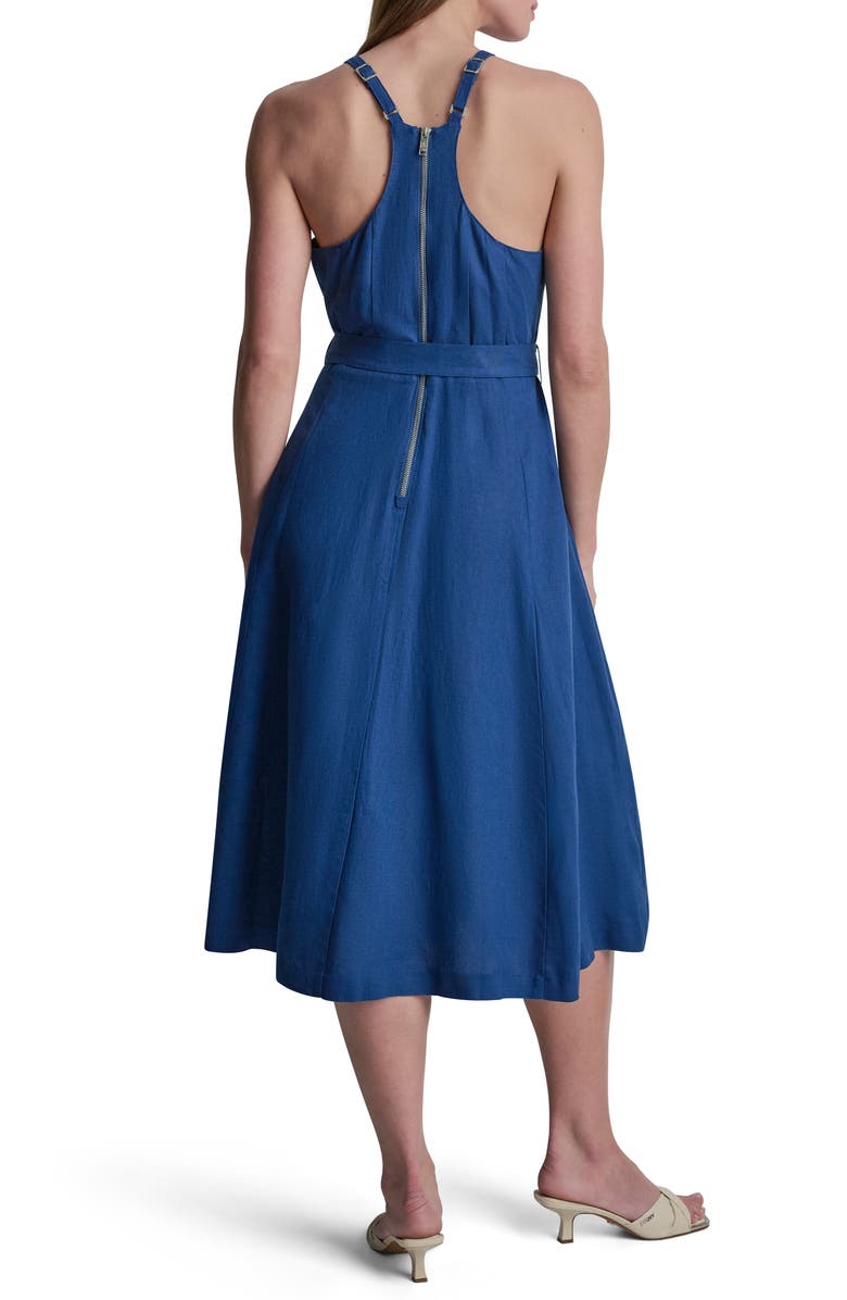 DKNY Belted Linen Blend Midi Dress, Alternate, color, Admiral