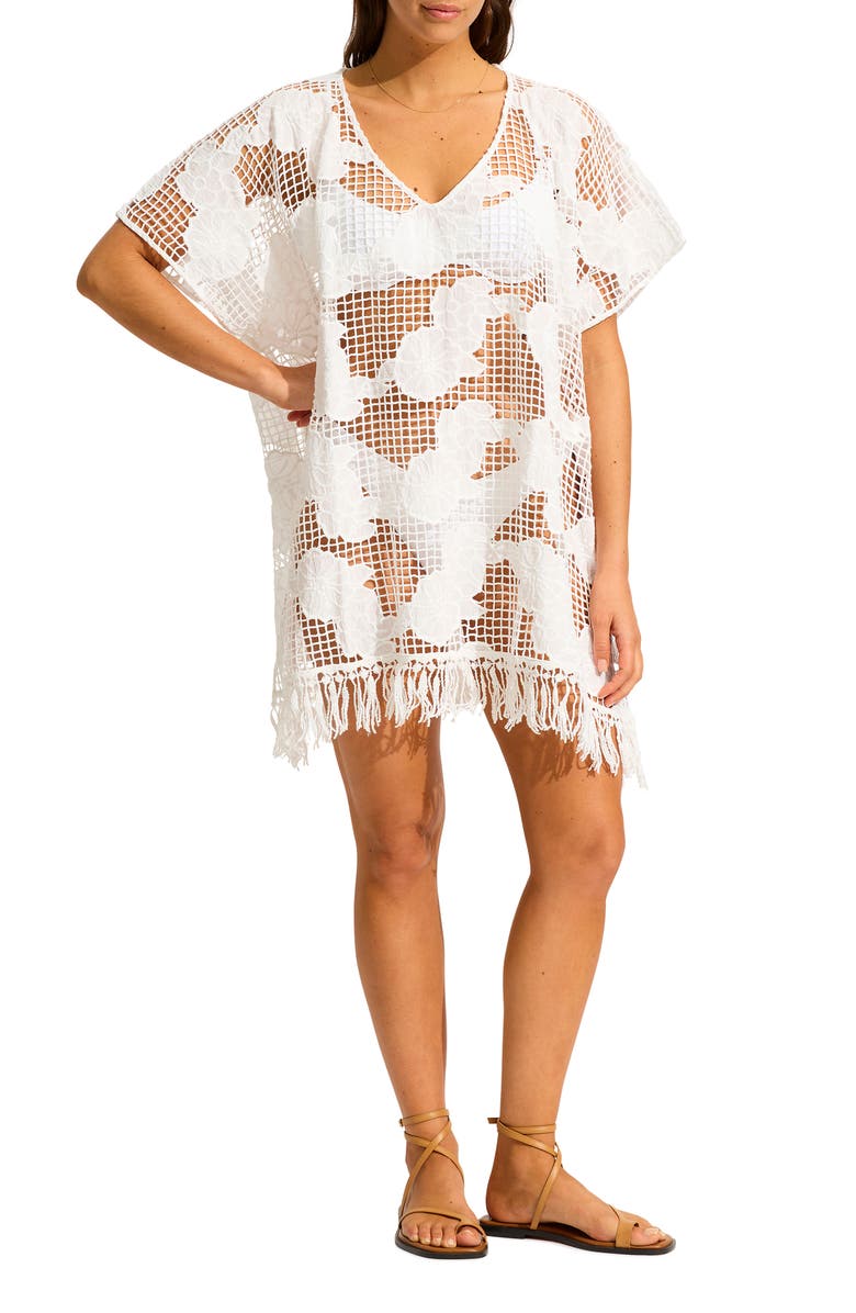 Seafolly Sheer Mesh Cover-Up Caftan, Main, color, 
