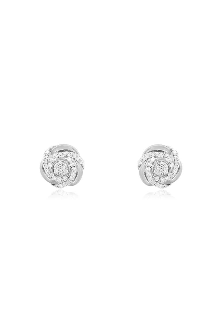 Diamond Rose Screw Back Stud Earrings, Alternate, color, Sterling Silver